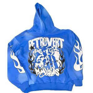 NWT Retrovert Hoodie Men’s 2XL (OS) Heavyweight Blue Sun Faded Flame Graphic